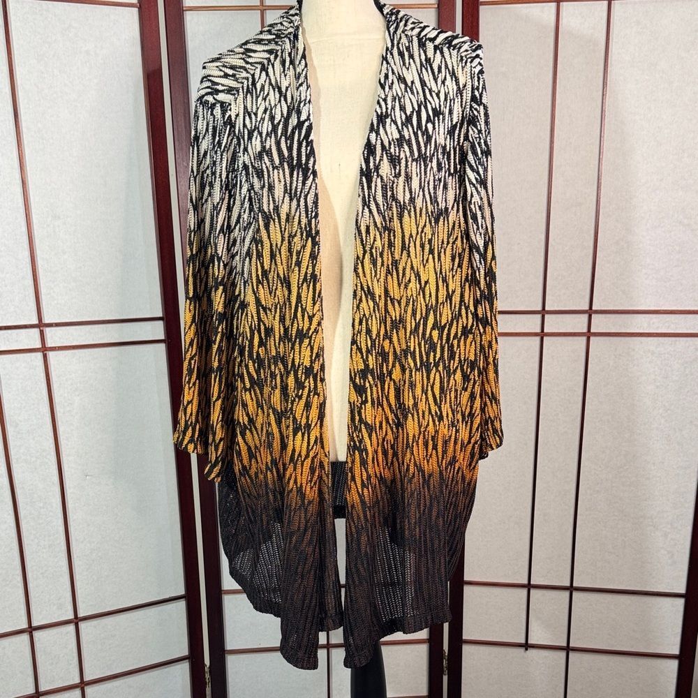 Catherines Gradient Ombre Open-Front Cardigan in White, Yellow & Black